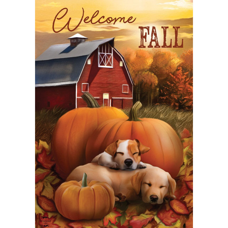 Drapeau de jardin Welcome Fall Puppies, Automne brun/jaune 2