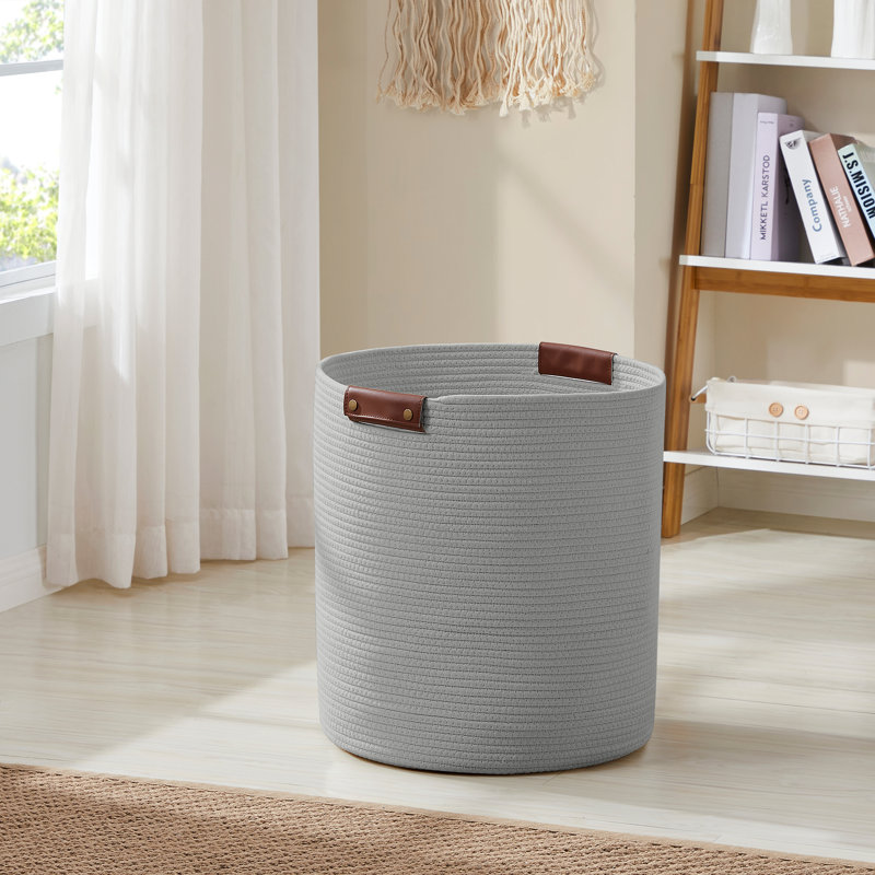 Panier à linge en corde de coton, gris