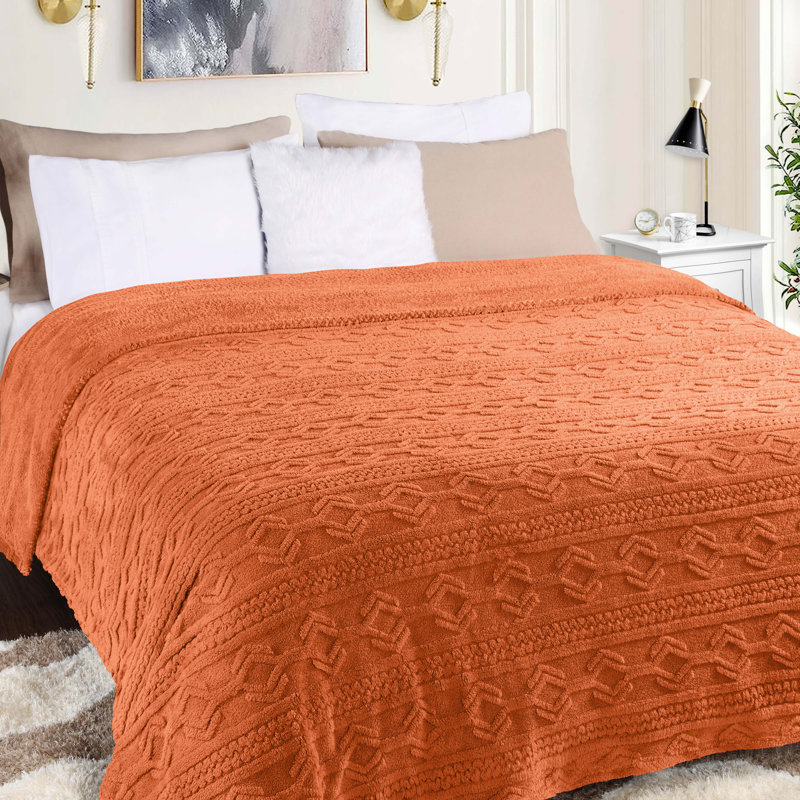 Dusty Orange Fleece Knitted Throw XL Blanket