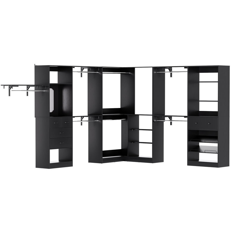  132’’ x 96'' Closet System with Wooden Drawers(Adjustable Width), Black