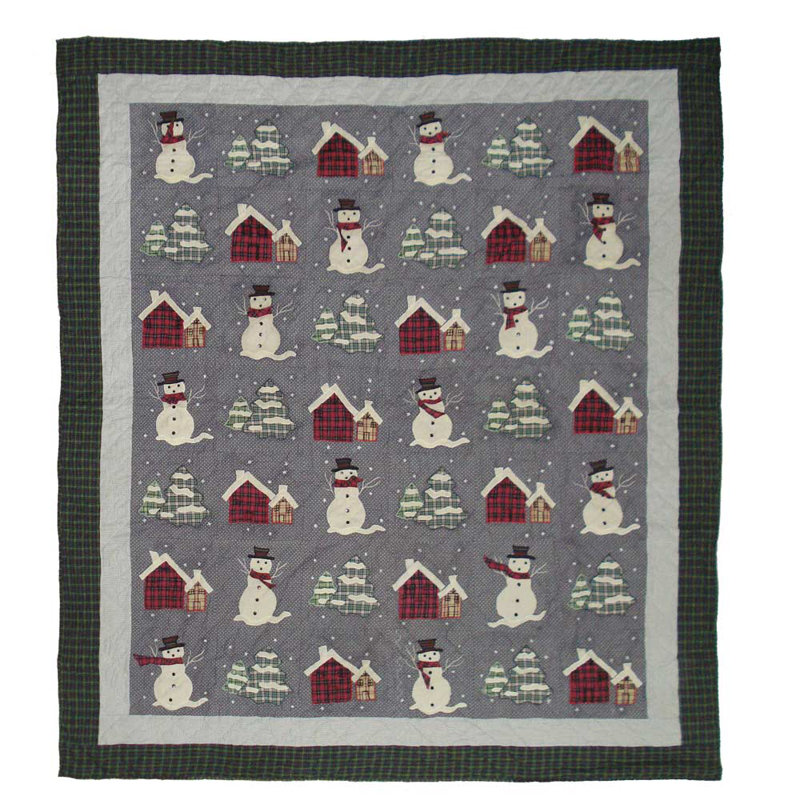 Snowman Quilt, Twin XL Quilt, Gray/Red
