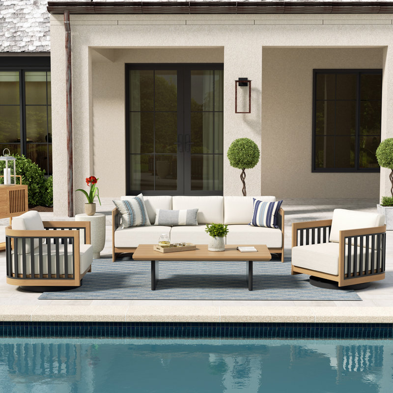 Sereno Patio 5 Person Aluminum Swivel Conversation Set With Cushions, Matted Teak