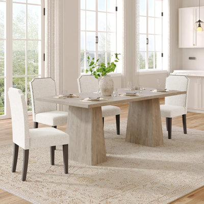Ensemble de table de salle à manger rectangulaire extensible de 71 po avec chaises rembourrées en coton et lin, extensible de 63 po à 82,68 po, peut accueillir de 8 à 10 personnes pour des espaces intérieurs de styles variés.