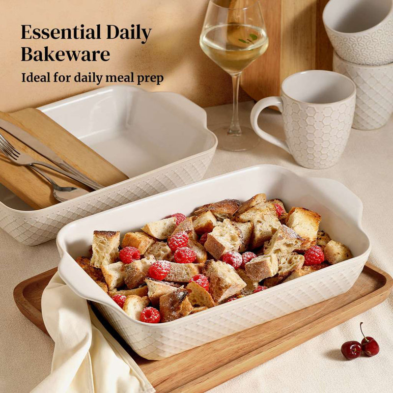 Embossed Ceramic Baking Dish 9x13 Inch 4 Quart Arctic White, Arctic White