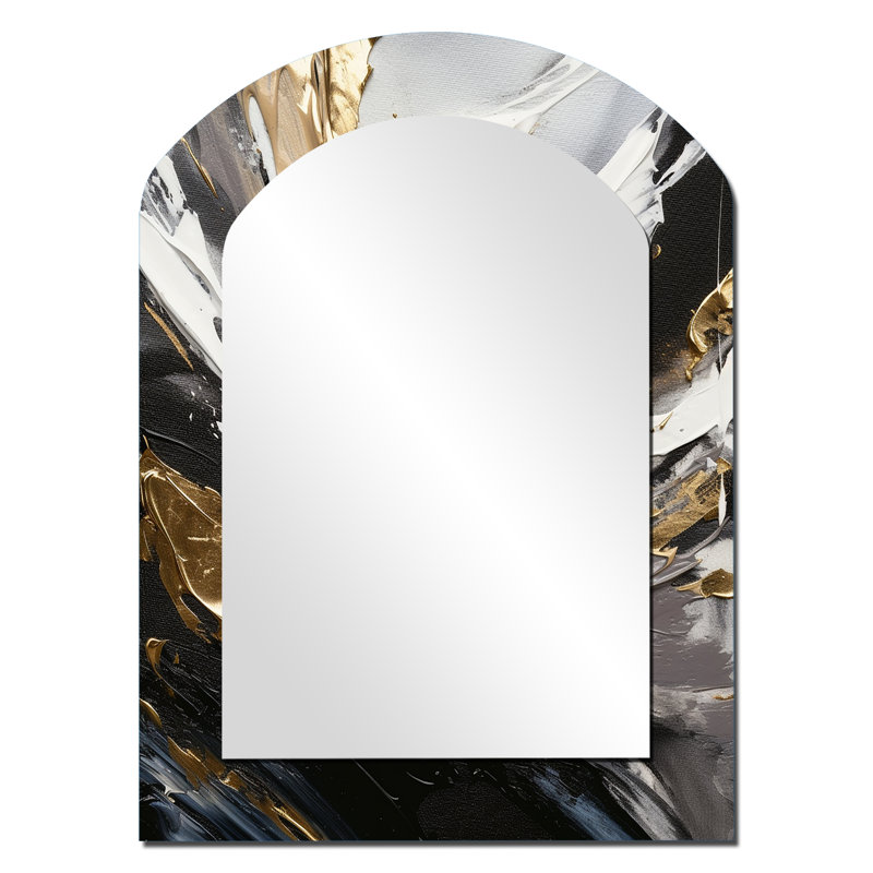 Décoration murale miroir en forme d'arche dorée abstraite "Rythme de plaisir" III, 34" x 25"