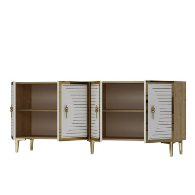Adams Modern Console Table with Shelves, Sapphire Oak & White/Gold, 70.9 x 29.5 x 12.6 inches | 100% Melamine Coated Particle Board, Thickness: 0.7 inches | Wall-Mountable, Stylish Design for Living Room & Entryway