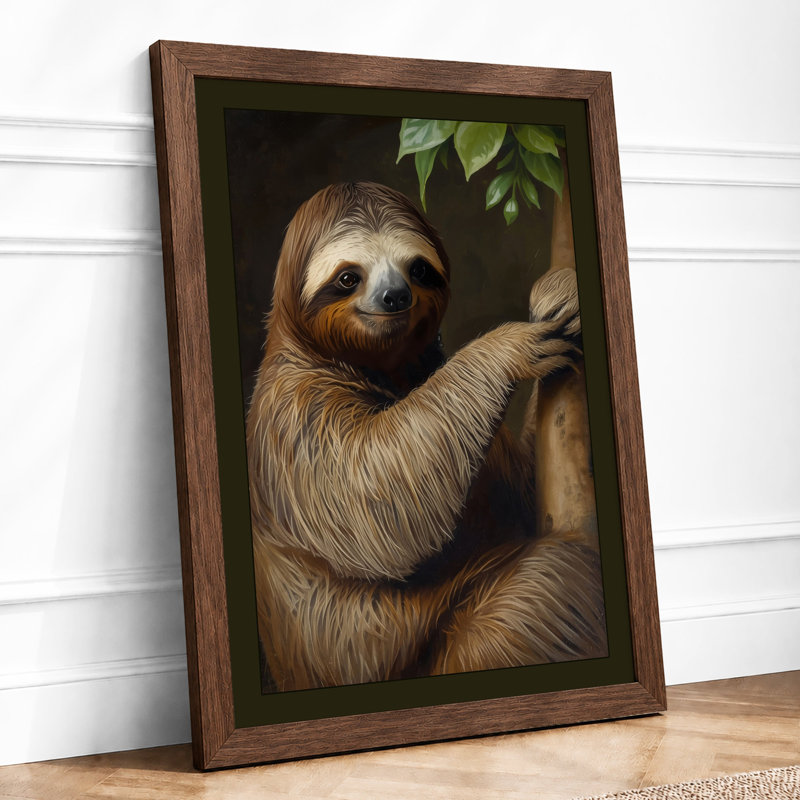 Sloth in Repose Boho - Framed Print, A4 - 29.7 x 21.0 cm, Walnut
