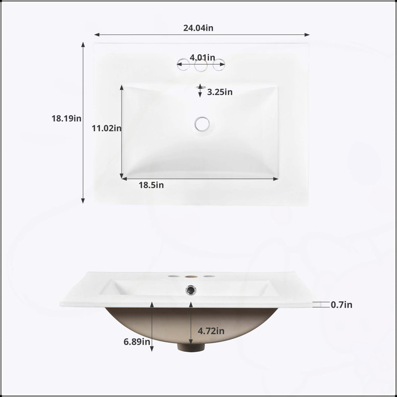 Meuble-lavabo de 24 pouces avec lavabo en céramique intégré, armoire de rangement spacieuse et conception élégante pour les petites et moyennes salles de bain