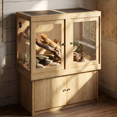 Terrarium pour reptiles de 120 cm de large avec plateau métallique, enclos en verre, couvercle grillagé et base de rangement