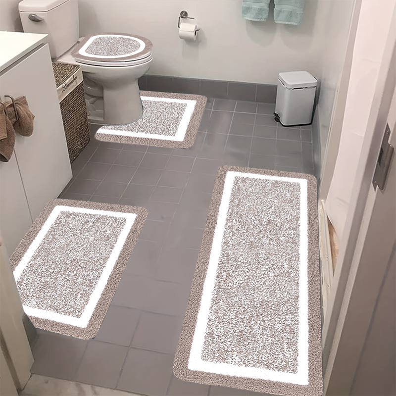 Ensembles de salle de bain 4 pièces avec couvercle Couvercle de salle de bain avec tapis de toilette en forme de U, Brun