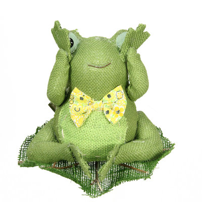 8" Green Yellow and White Decorative Sitting Frog Spring Table Top Decoration