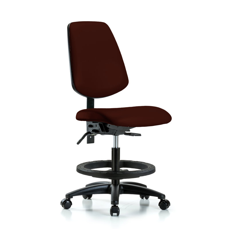 Agnes Vinyl Drafting Chair, Burgundy, Casters, Not Included