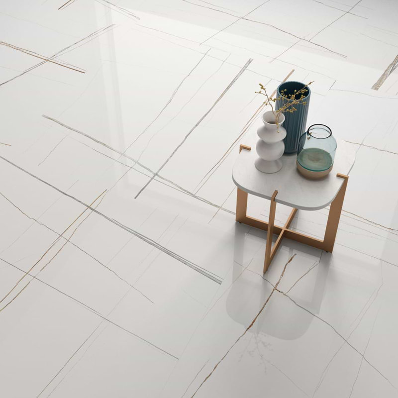 Minera 48X48 Marble Look Polished Porcelain Tile, Blanco White