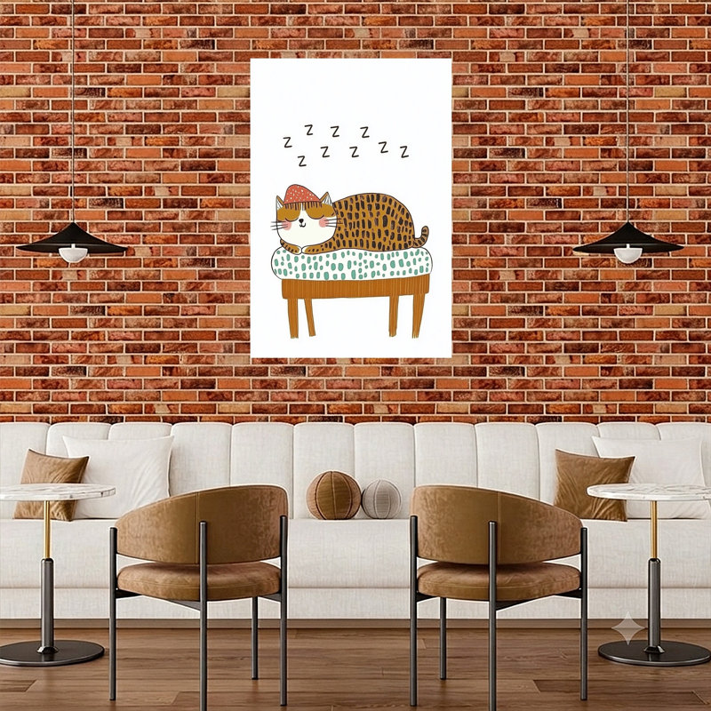 Cozy Sleeping Cat Peaceful Contemporary, reproduction d'art murale, H 48 po x l 32 po