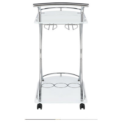 Allen White And Chrome 2-Tier Glass Shelf Metal Bar Cart