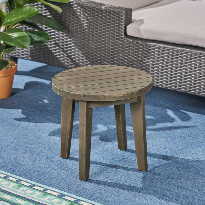 Mulkey 16-Inch Modern Rustic Acacia Wood Outdoor Side Table with Slatted Top for Backyard, Porch and Poolside, Gray