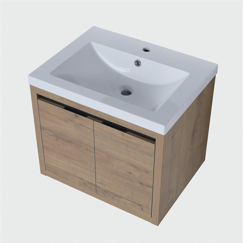 Meuble-lavabo avec lavabo, porte à fermeture en douceur, installation suspendue, 24 pouces convenant aux petites salles de bain