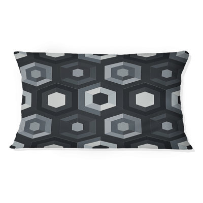 Coussin noir et blanc Hexagon III - Mid-Century