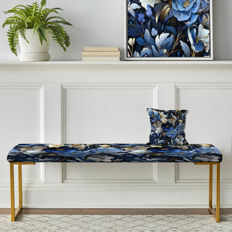 Banc floral rembourré or, White Blue Nightfall
