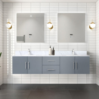 Meuble-lavabo double gris foncé 80 po X P 22 po D et 30 po Miroirs à DEL