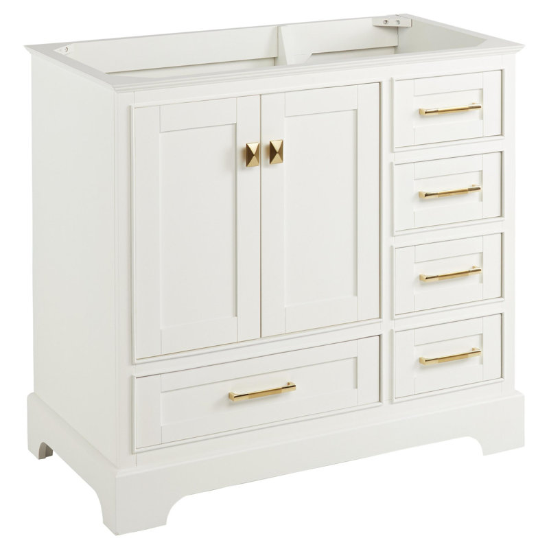 Quen 36" White Solid Wood Freestanding Single Basin Vanity Cabinet