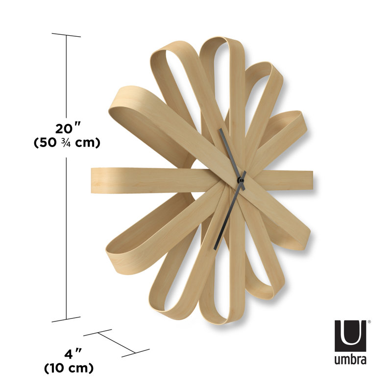 Natural Beech Wood Ribbon Wall Clock, 20" Diameter