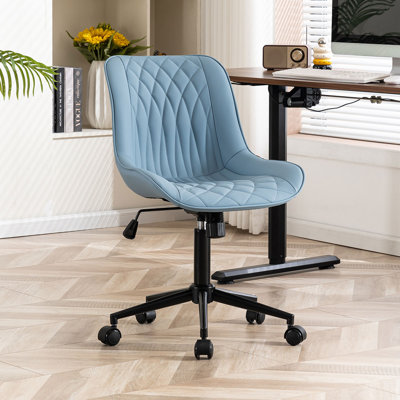 Armless Swivel Office Chair Faux Leather Upholstered Waterproof Desk Chair Ergonomic Adjustable Computer Chair