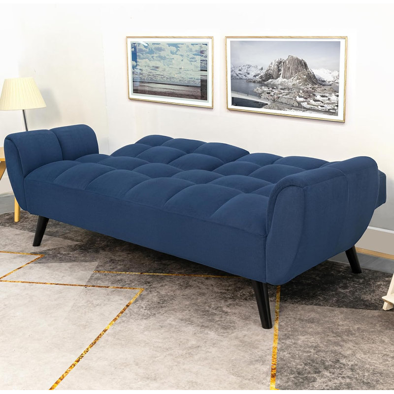 Kennidee Twin 74.41'' Upholstered Convertible Sofa, Blue Cotton