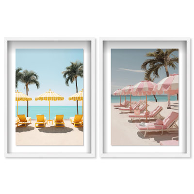 Oliver Gal Beach Umbrella Set Coastal - Luxury Shadowbox Framed Wall Art