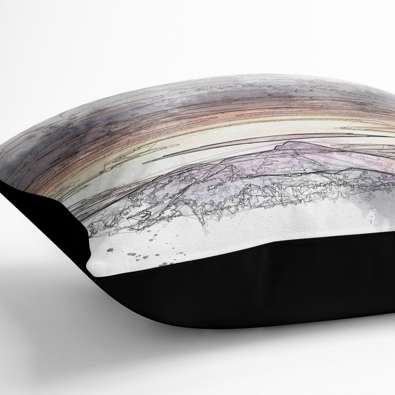 Light over the Mountain Sketch Cushion with Filling, 40cm H x 40cm W x 15cm D, Black