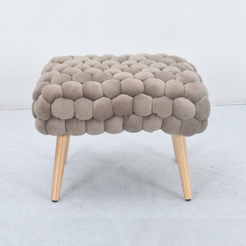 Aciel 56cm Wide Velvet Tufted Rectangle Geometric Shapes Footstool Ottoman, Brown