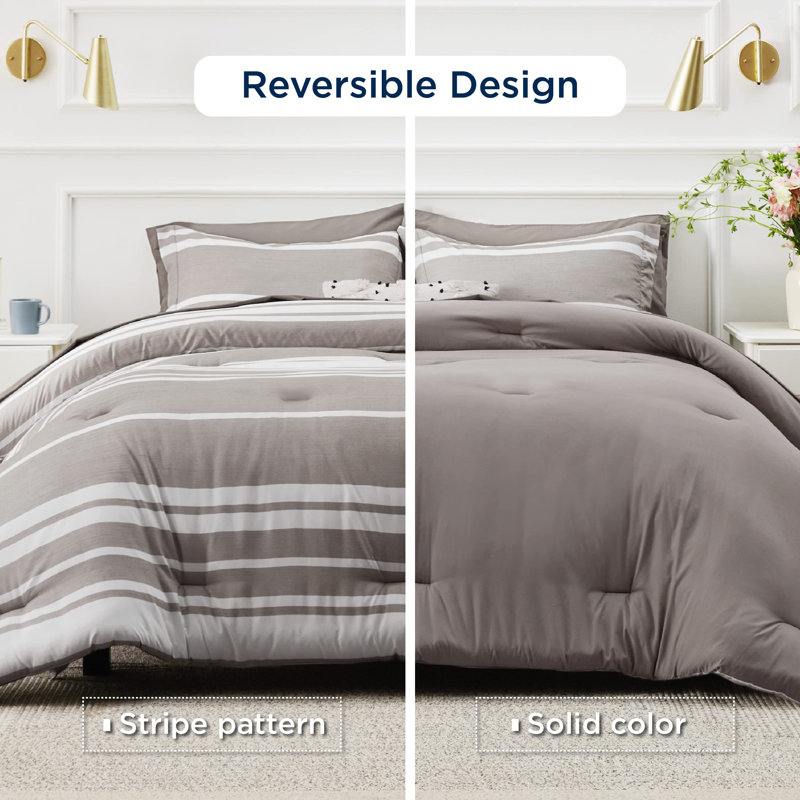 Bedsure Striped All Season Comforter Set, Taupe, Full Comforter + 6 Additional Pieces