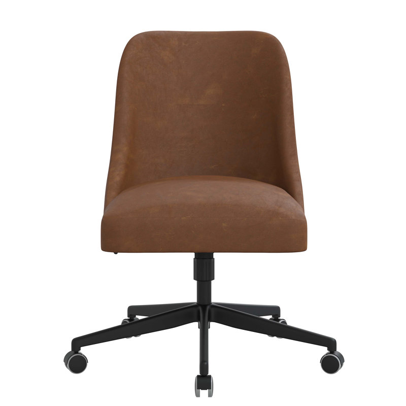 Acosta Height Adjustable Swivel Task Chair, Distressed Saddle Brown Performance Faux Leather