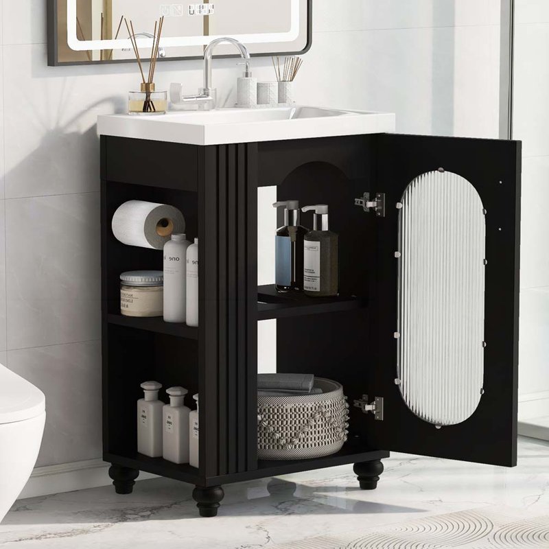 Meuble-lavabo de 20 po avec lavabo, meuble-lavabo, Noir