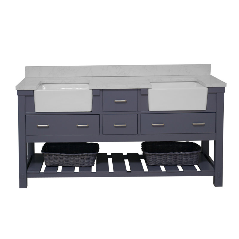Ensemble de meuble-lavabo double 72 po Hitton, Gris marine, Carrare d'ingénierie
