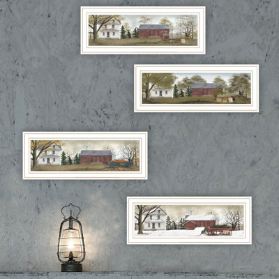 Trendy Decor 4U 4- Piece Vignette Four Seasons Homesteads White Framed Wall Art For Living Room, Bedroom Wall Art Print For Home Decor By Billy Jacobs