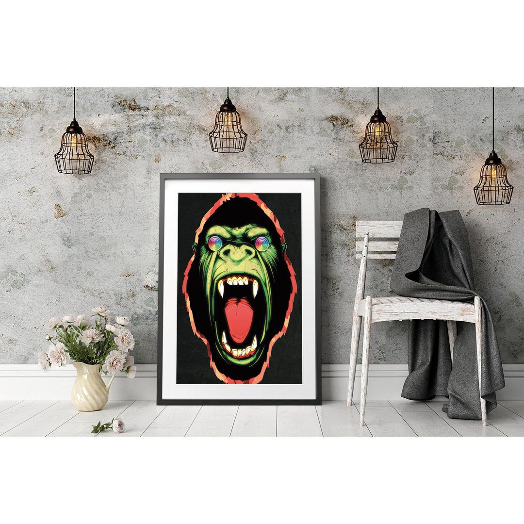 Gerahmtes Poster Hypnotic Ape Schwarz