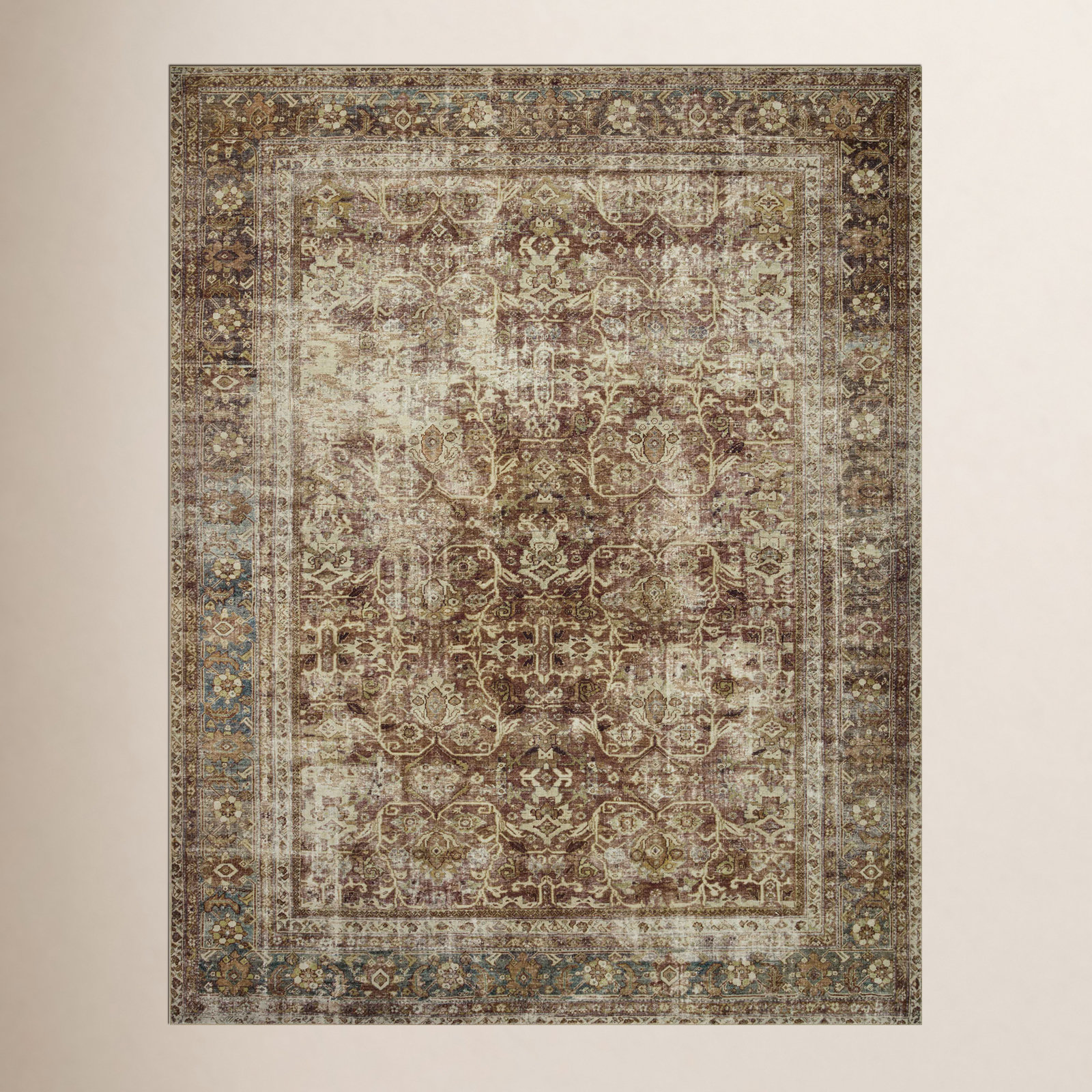 Magnolia Home By Joanna Gaines X Loloi Sinclair Machine Washable Rust / Lagoon Area Rug, Rectangle 3'6" x 5'6"