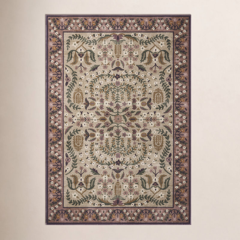 Rifle Paper Co. x Loloi Canopy Aubergine Area Rug, Rectangle 7'6" x 9'6"