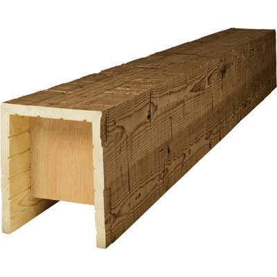 AmeriCraft Wood Hand Hewn Beam, 3-Sided (U-Beam), 7 1/2"W x 7 1/2"H x 192"L, Espresso Finish, Stain Grade Pine