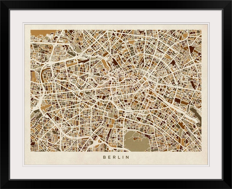 «Berlin Allemagne Street Map» par Bellen, impression, H 35 po x l 44 po x P 1 po, Cadre noir
