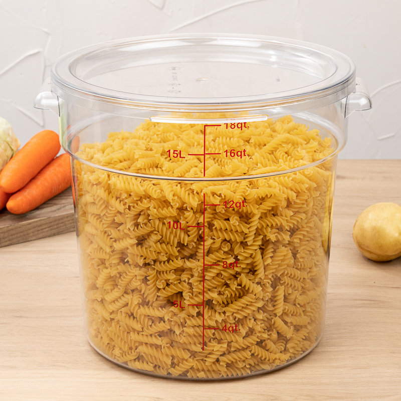 Contenant alimentaire de 18 pintes pour restaurant, 1 contenant commercial rond - couvercle vendu séparément, avec marqueurs de volume, seau de préparation des aliments en plastique transparent, rangement compact