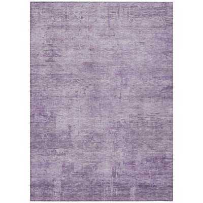 5' X 8' Lavender And Plum Abstract Washable Indoor Outdoor Area Rug