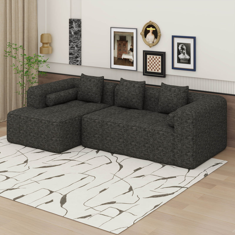 Sectional Sofa Modular Two Piece Couch With Deep Seating And Side Pockets, Gray