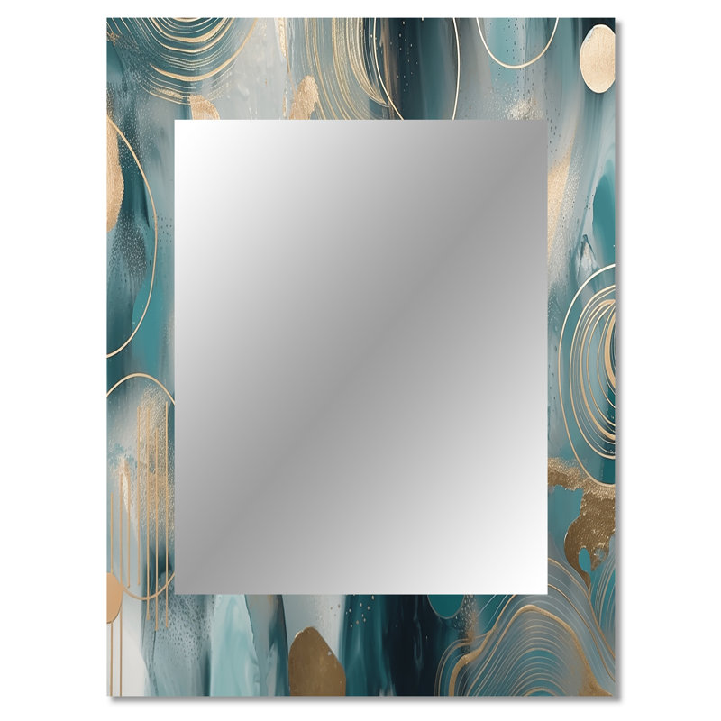 Green Gold Marbled Meditations V - Marble Decorative Wall Mirror, Modern Mirror, Printed Metal Art, 40" x 30"