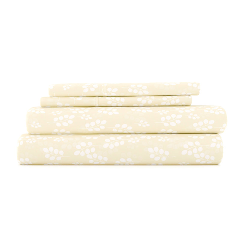 Becky Cameron™ Microfiber Floral Sheet Set, Yellow, Full Sheet Set with Fitted Sheet and 2 Pillowcases