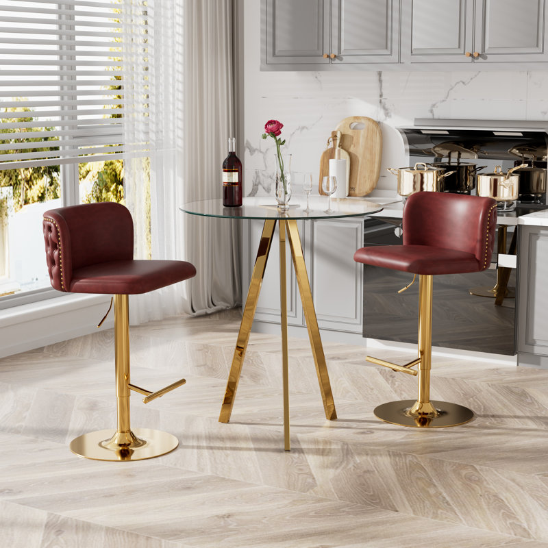 Ensemble de salle à manger de bar et ensemble de chaises 2 pièces, table ronde et tabourets de bar en cuir à hauteur réglable