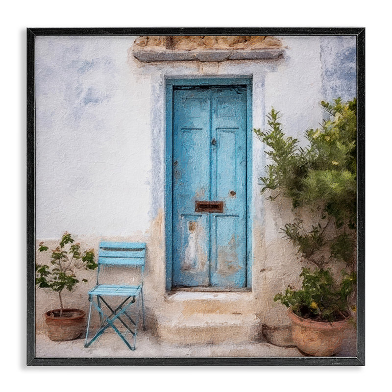 «Blue Town Doorway», art de la giclée encadrée par RileyB, Giclée encadrée noir minuit, H 24 po x l 24 po