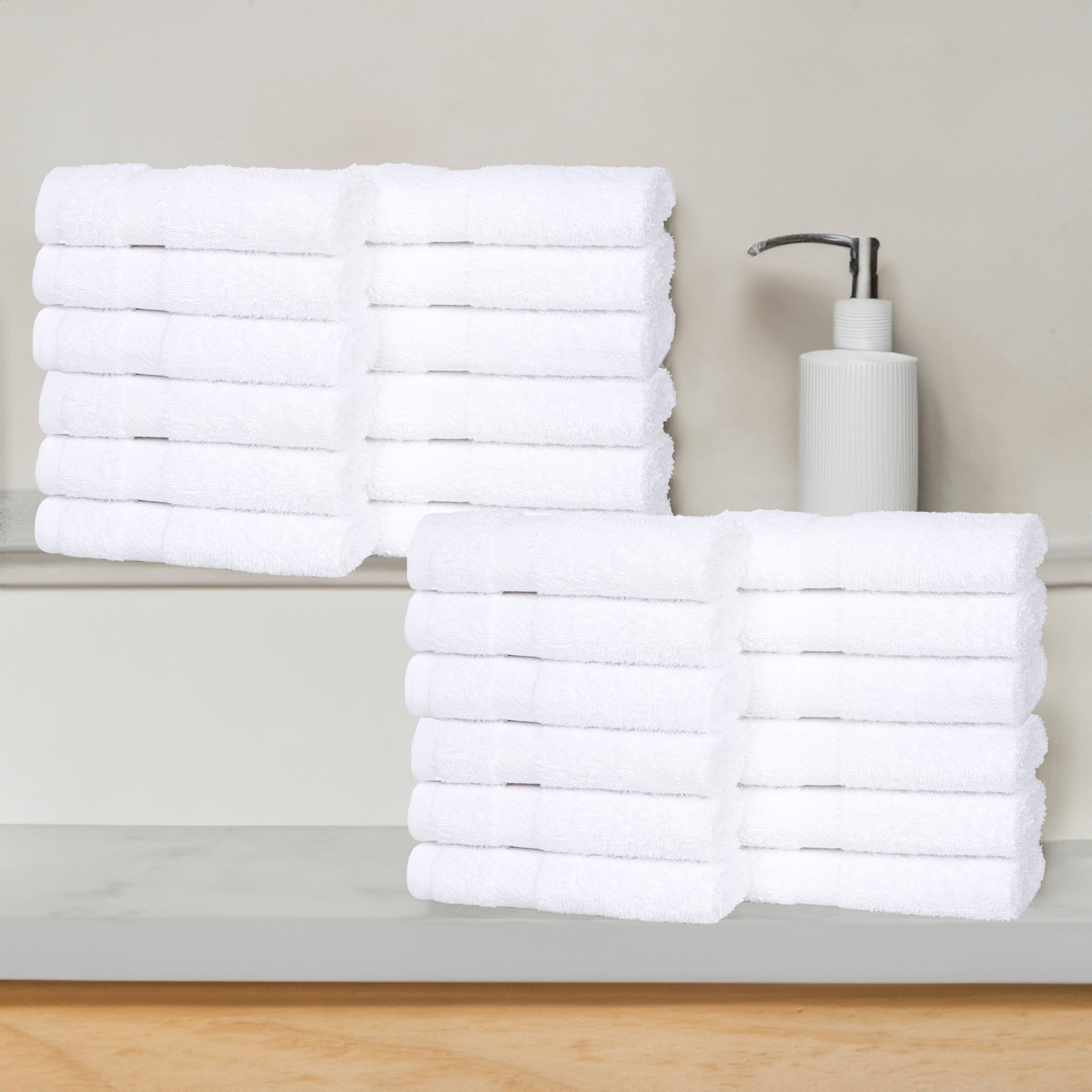 Quick-Drying Cotton Washcloth, White, 24 Pieces Towel Set