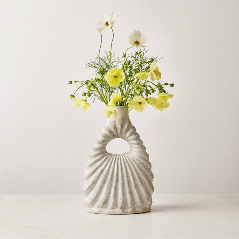 Sculptural Vase With Open Center For Home Decor - Unique Table Vase For  Faux Flowers Styling - Ivory, 16.5" H x 12.5" D